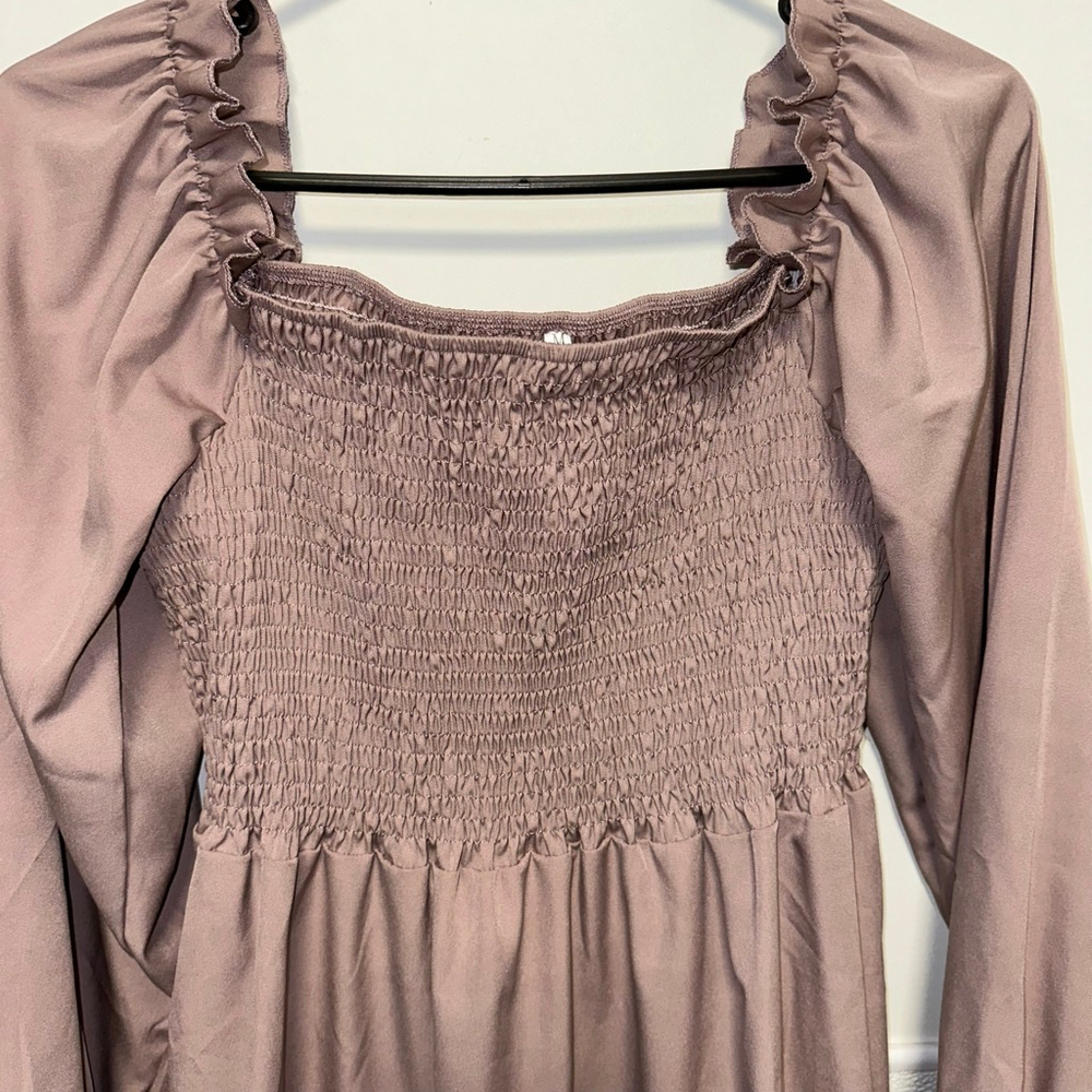 Women's Smocked Square Neck Dress Mauve Size Medium babydoll long sleeve Boho - Picture 2 of 14